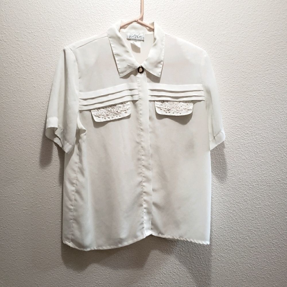 Kathy Che Button front blouce, ivory, 14